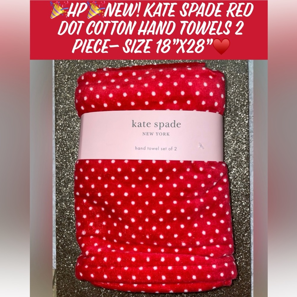 🎉HP🎉New! Kate Spade Red Dot Cotton Hand Towels 2 Pc 18”x28”♥️